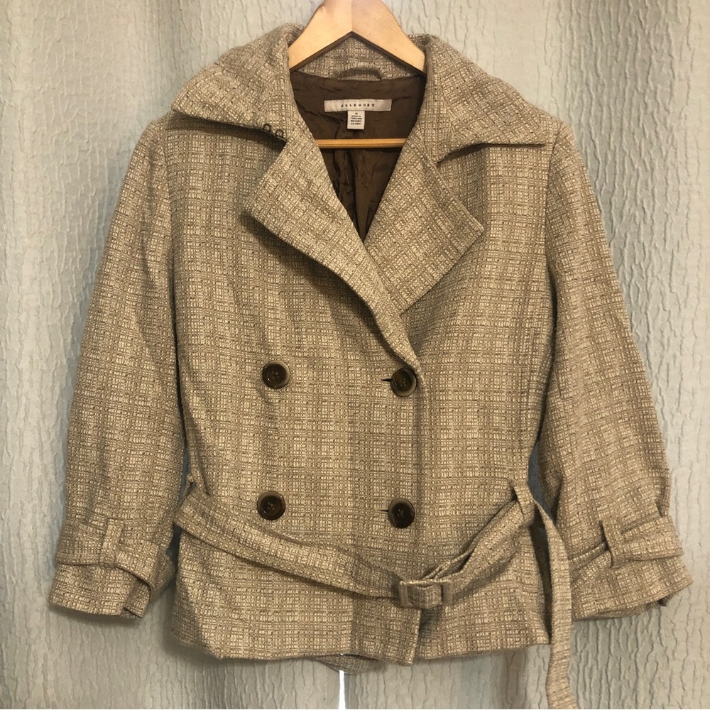tan tweed Blazer Jacket with belt by Allegory